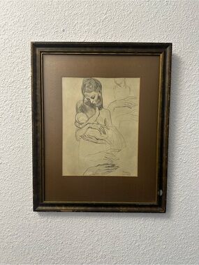 Brown Framed Mother & Child Sketch Wall Art by